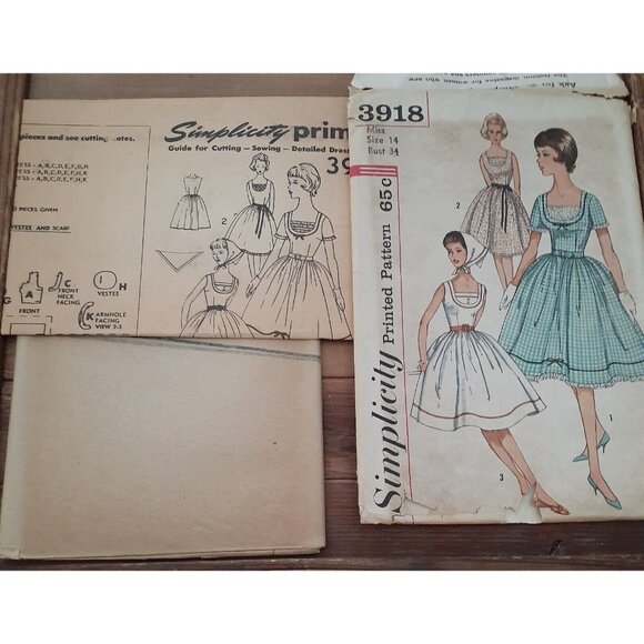 Vintage Simplicity 3918 Sewing Pattern Fit Flare Swing Circle Dress 14 -  crrs.pl